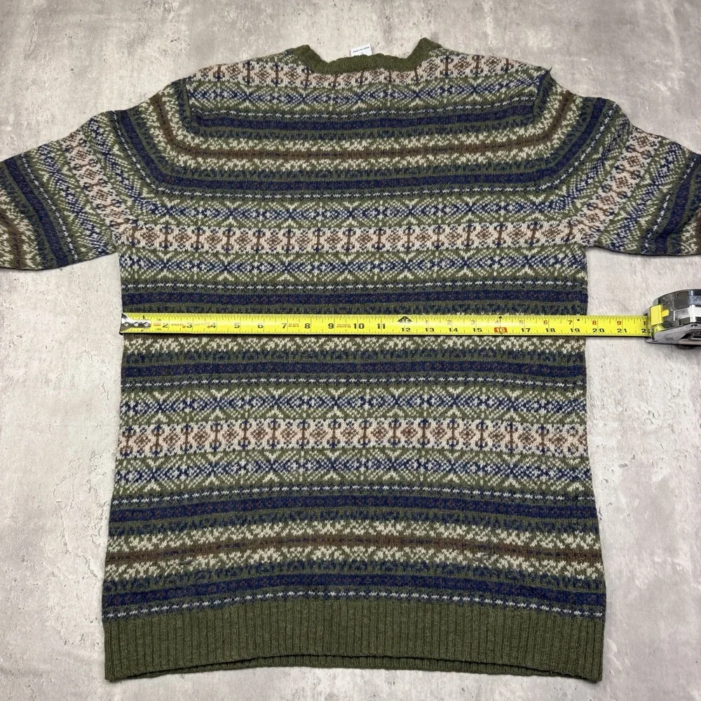 GAP Men's L Wool Blend Fair Isle Nordic Knit Sweater Olive Green Crewneck